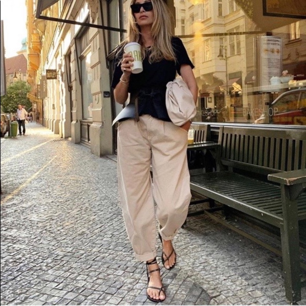 Topshop slouchy greenish cream pleated jeans/pants - Picture 4 of 6